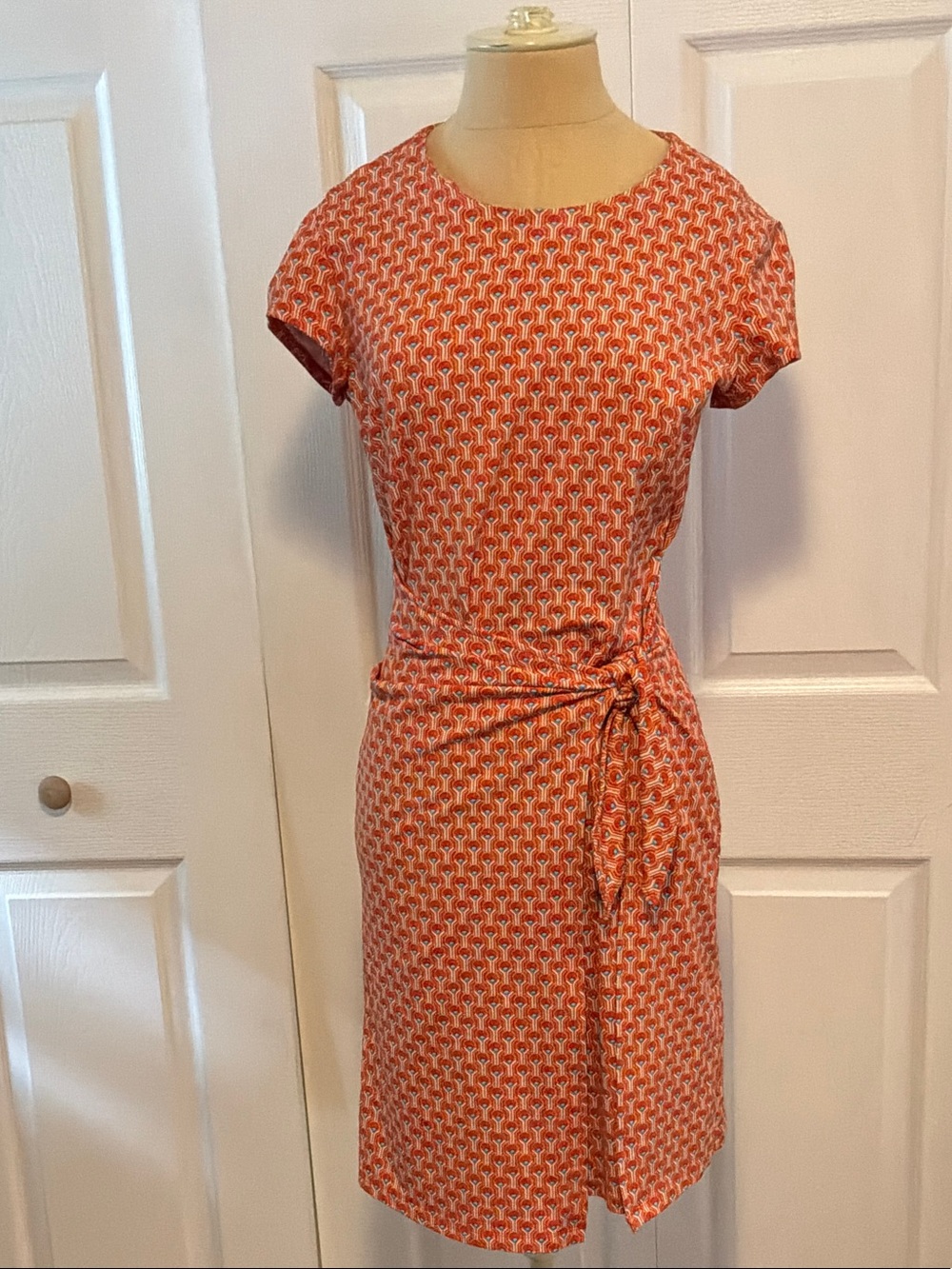 J. McLaughlin Orange Printed Tie-Waist Midi Dress
